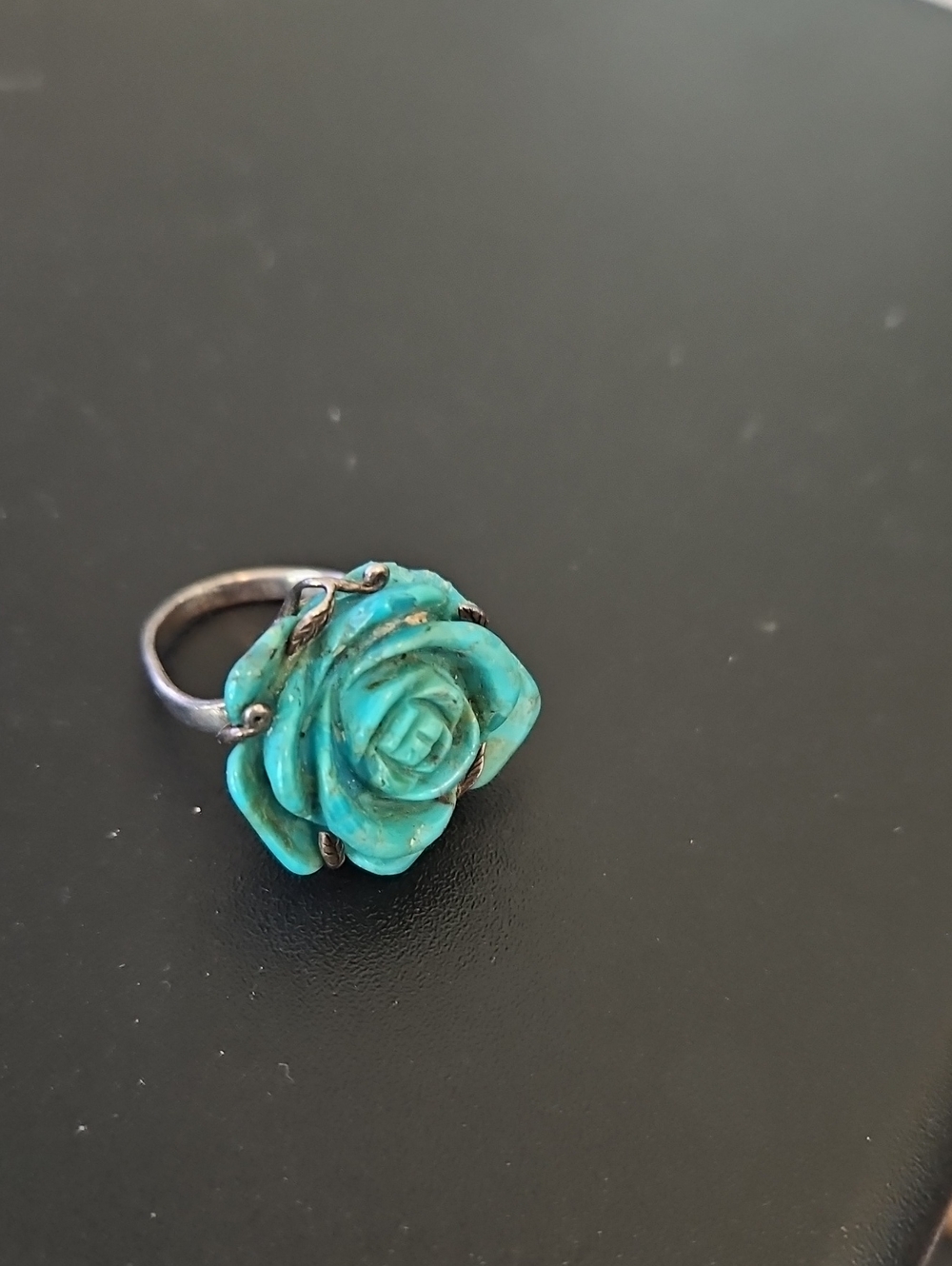 Sally C. Treasures Turquoise Rose Carved Floral Ring - Women Jewelry